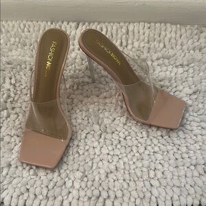 Fashion Nova Pink Clear Strap Heels